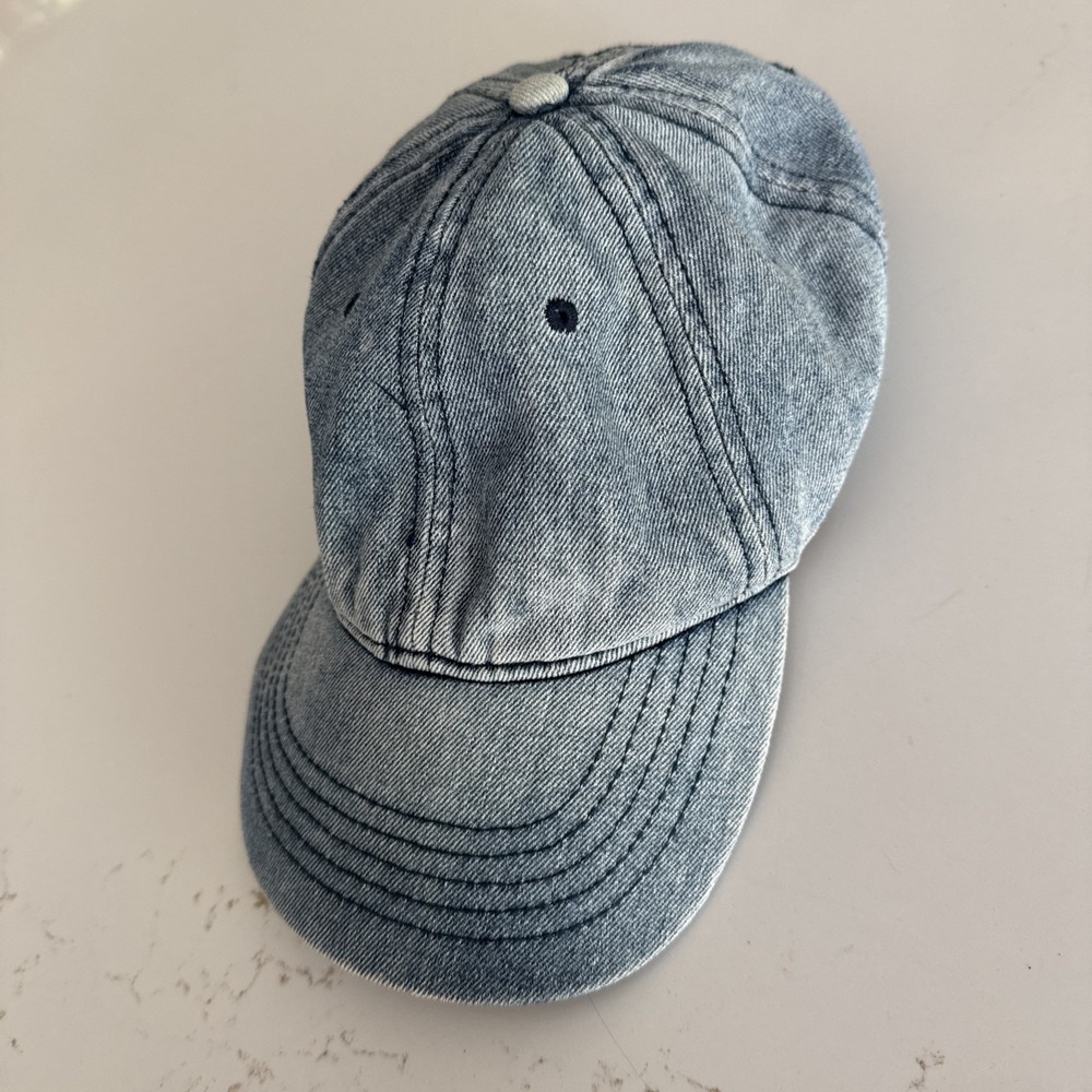 Denim Light Wash Hat Cap Baseball Hat with Leather Buckle Strap Back Blue Jean